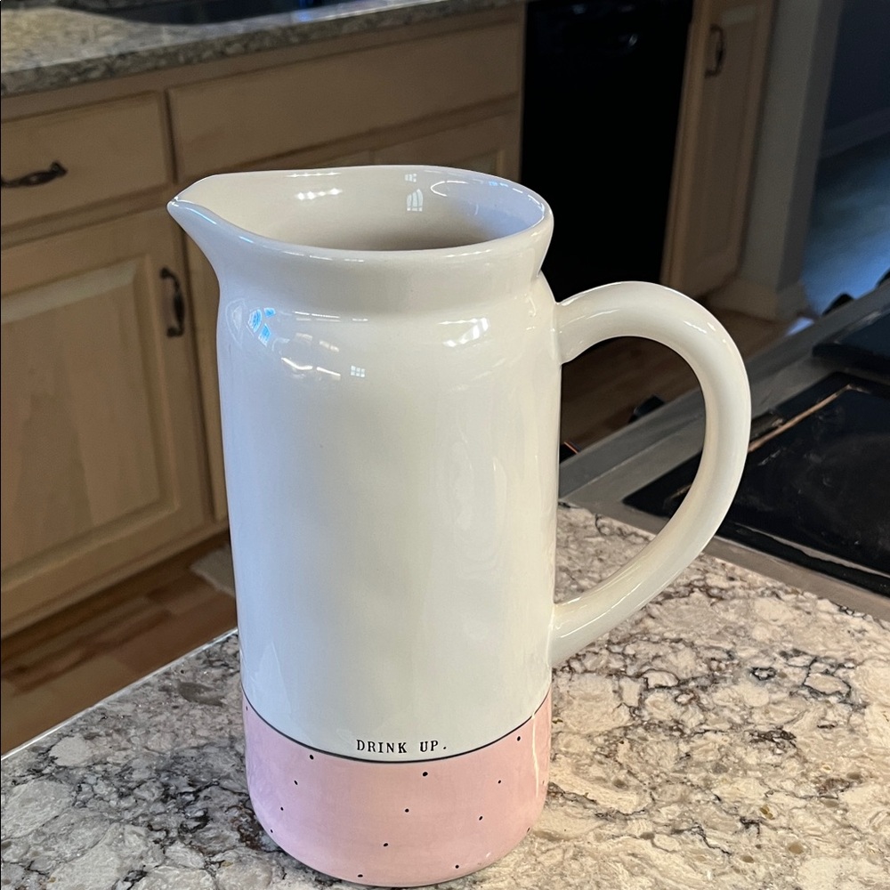 Rae Dunn White and Pink Ceramic Pitcher
